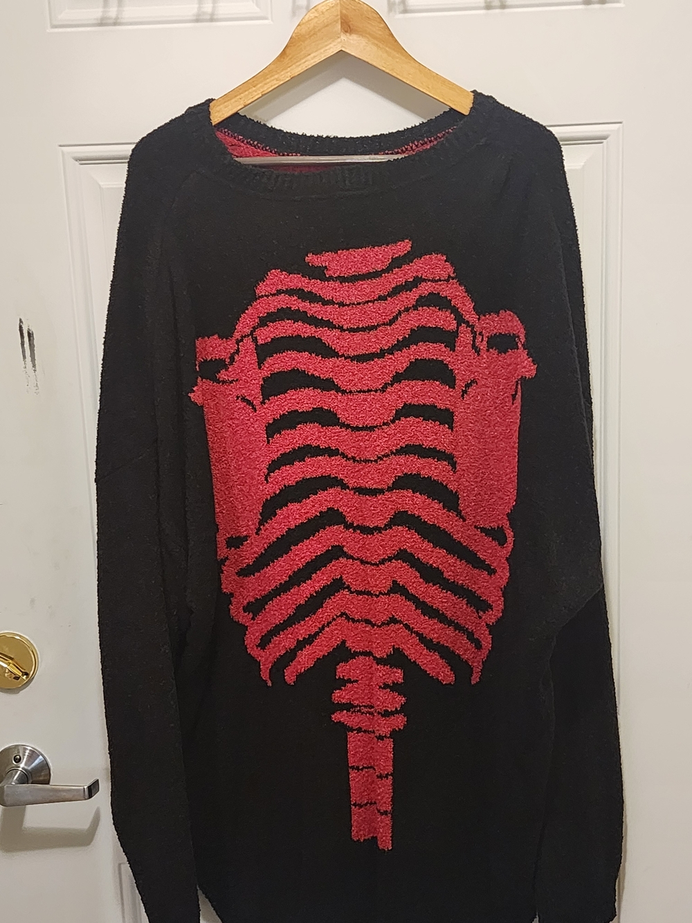 Men's Black Boohooman Sweater with Red Ribcage Graphic
